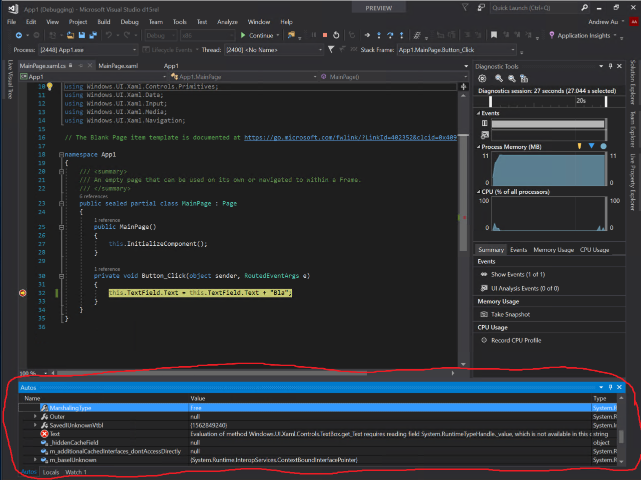 Visual Studio FuncEval Disabled